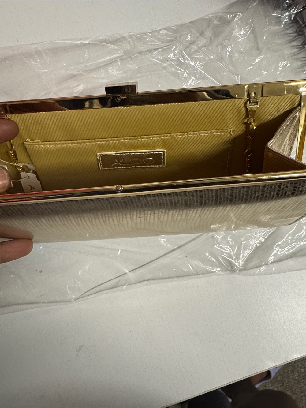 ALDO Gold Metallic Frame Clutch with Chain